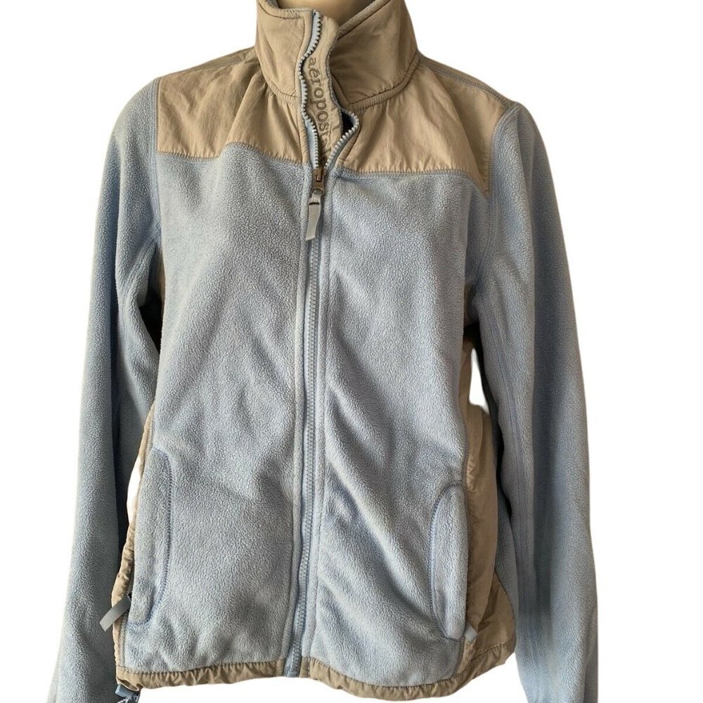 VTG Y2K Aeropostale Jacket Women M Blue Fleece Zip Gorpcore Streetwear Preppy